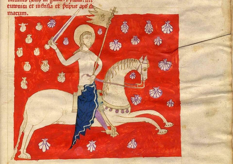 Particolare del Codex Calixtinus Santiago in battaglia 1 Particolare del Codex Calixtinus Santiago in battaglia